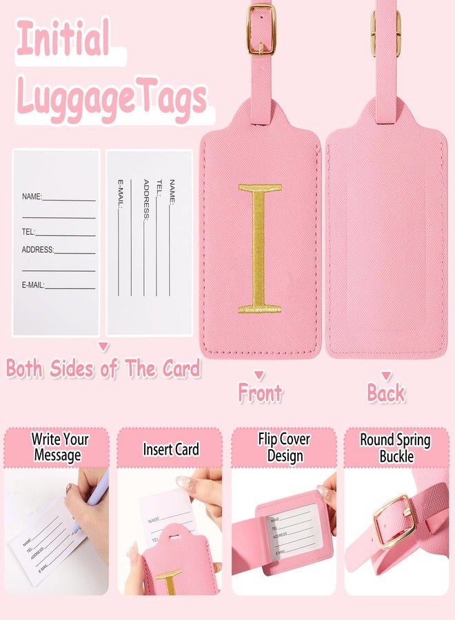 Iqimott Initial Letter Luggage Tags for Suitcases, Embroidered Monogrammed Suitcase Luggage Identifier Name Tag, PU Leather TSA Approved Luggage Tags, Bag Tags for Men Women Kids Luggage Handbags(Pink I) - Image 3